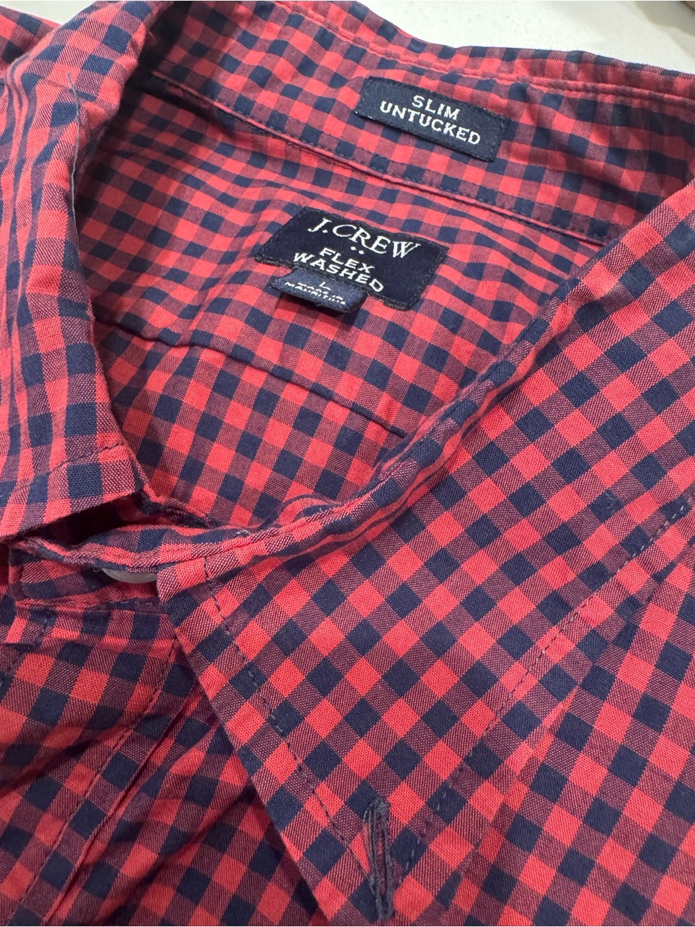 J.Crew Red & Navy Blue Gingham Slim Untucked Long Sleeve Shirt Sz Large